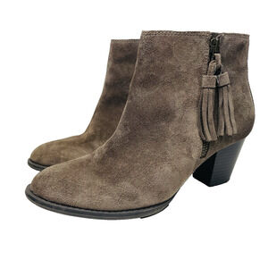 Vionic Madeline Ankle Boots Womens Size 7 Taupe Suede Tassel Zipper Block Heel